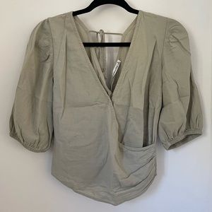 Abercrombie Puff Sleeve Wrap Top, Sage Green